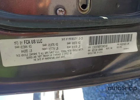 2015 Dodge Dart Sxt z USA, uszkodzony, nr VIN 1C3CDFBB5FD302103